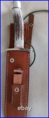 Custom Handmade Steel Hunting Bowie Knife With Stag Horn Handle &leather Sheath