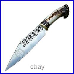 Custom Handmade Viking Seax Knife With Stag Horn Handle, Fixed Blade Viking Seax