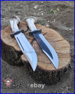 Custom Handmade couple of Bowie knives with Stag Crown Horn