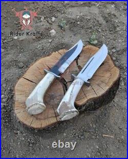 Custom Handmade couple of Bowie knives with Stag Crown Horn