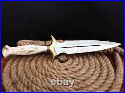 Custom Handmade d2 Steel stag horn handle hunting knife/dagger knife with sheath