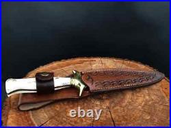 Custom Handmade d2 Steel stag horn handle hunting knife/dagger knife with sheath