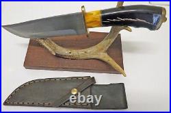 Custom Knife by Larry Walker 11 inch overall With sheath And Antler Stand