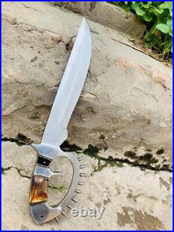 Custom Made 18 D Guard HUNTING BOWEI KNIFE With STAG HORN handle. Leather Cover