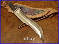 Custom Made D-2 Tool Steel Bull Horn Full Tang Hunting Bowie With Leather Sheath