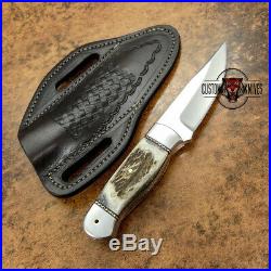 Custom Made D-2 Tool Steel Stag Horn Loveless Style Skinning Knife With Sheath