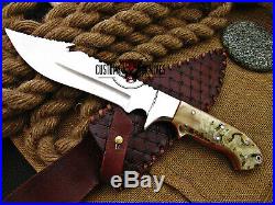 Custom Made D2 Tool Steel Ram Horn Mirror Polish Hunting Bowie Knife With Sheath