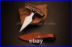 Custom Made Hand Forged 5160 Spring Steel Dagger with Stag Horn /Antler pads