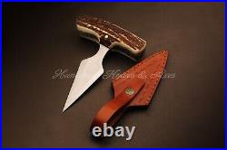 Custom Made Hand Forged 5160 Spring Steel Dagger with Stag Horn /Antler pads