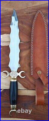 Custom Made Hand-Forged Steel Knife Snake Dagger Knife With Leather Sheath