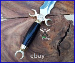 Custom Made Hand-Forged Steel Knife Snake Dagger Knife With Leather Sheath