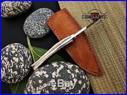 Custom Made Loveless Style Stag Horn Full Tang Chute Knife With Leather Pouch