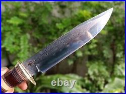 Custom bowie pocket hunting knife 7.7 Germany saw forged steel, Stag, L sheath