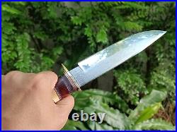 Custom bowie pocket hunting knife 7.7 Germany saw forged steel, Stag, L sheath