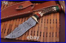 Custom handmade Damascus Skinner Hunting knife With Stag Horn Handel