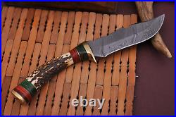 Custom handmade Damascus Skinner Hunting knife With Stag Horn Handel