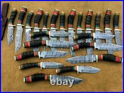 Custom handmade Damascus steel knives with IMPALA HORN lot of 20