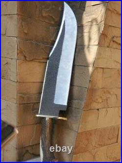 Custom made 1095 Steel Rambo Bowie Knife, Antler Stag Horn Handle with leather