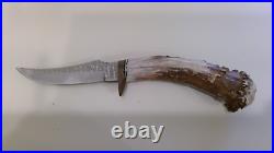 Custom made Deer Antler Handled Hunting Knife With Leather Sheath
