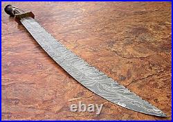 Customize Handmade Wazirabad Damascus Steel Swords With Stag Handle overall 32'