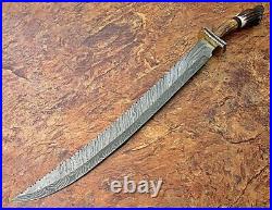 Customize Handmade Wazirabad Damascus Steel Swords With Stag Handle overall 32'