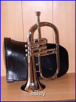DAZZLING BRAND NEW SILVER! Bb FLAT FLUGEL HORN WITH FREE HARD CASE+MOUTHPIECE