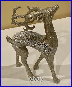 DEER Silver Glitter Sequin Deer With Large Horn Rack, Set of 2 (16 & 14 tall)