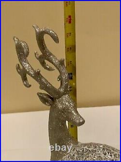 DEER Silver Glitter Sequin Deer With Large Horn Rack, Set of 2 (16 & 14 tall)