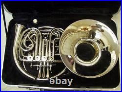 DOUBLE FRENCH HORN, SILVER, Detachable bell. WITH HARD CASE AND MOUTHPIECE