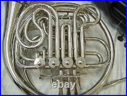 DOUBLE FRENCH HORN, SILVER, Detachable bell. WITH HARD CASE AND MOUTHPIECE