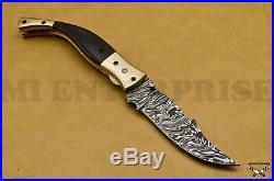 Damascus Steel Liner Lock Folding Pocket Knife With Black Horn Handle lot of 5