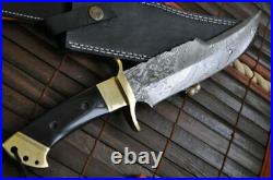Damascus steel hunting fixed blade bowie knife with sheath