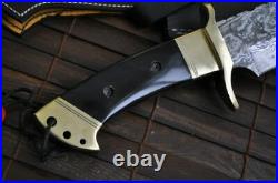 Damascus steel hunting fixed blade bowie knife with sheath