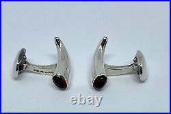 Deakin & Francis Sterling Silver Horn Shaped Cufflinks with Red Garnets