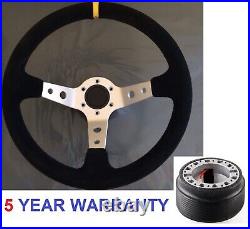 Deep Dished Suede Race Drift Steering Wheel & Boss Kit For Renault Clio Mk1 Mk2