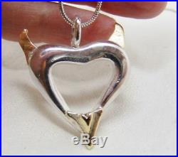 Devils heart pendant, chunky silver with gold horns, hallmarked, 9ct gold, uniqu