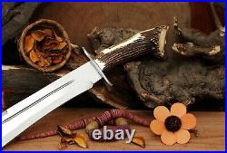 Diamond-BladeCustom 5160 Spring Steel Bowie Knife Handmade With Stag Horn Handle