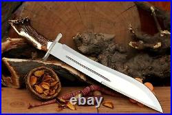 Diamond-BladeCustom 5160 Spring Steel Bowie Knife Handmade With Stag Horn Handle