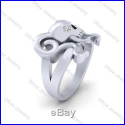 Diamond Eyes Vampire Skull Engagement Ring Silver Skull Ring With Horn and Teeth