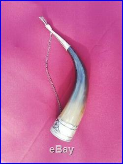 Drinking horn with silver decoration