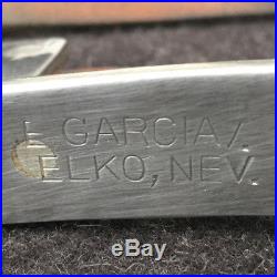 E Garcia, Elko Nevada Silver Inlay Spurs with Broken Horn Silver Straps