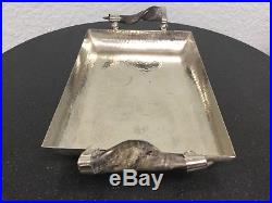 ESTATE Hammered Silver Metal Tray With Horn Handles