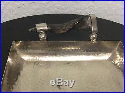 ESTATE Hammered Silver Metal Tray With Horn Handles