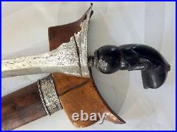 Early 20th C. Indonesian Kris with Carved Horn handle and raw silver bands