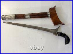 Early 20th C. Indonesian Kris with Carved Horn handle and raw silver bands