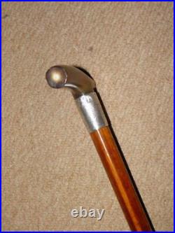 Edwardian Walking Stick/Cane With Bovine Horn & H/m 1902 Silver Collar 89.5cm