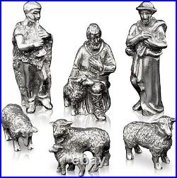 Elegant Pewter Nativity Scene with Shepherd and Sheep Gift-Ready Collectible