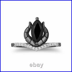 Enchanted Disney Villains Maleficent 1.10Ct Marquise Horn Engagement Silver Ring