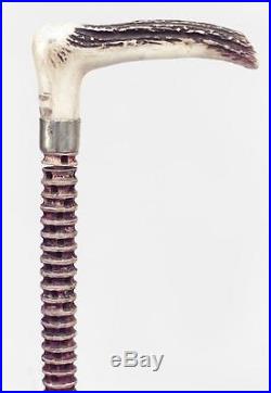 English Victorian Vertebrate Cane with Horn and Silver Handle (as is)