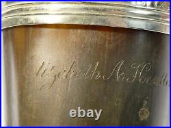 Engraved Elizabeth A Heselton 1850 Cow Horn Cup with Plated Collar & Handle